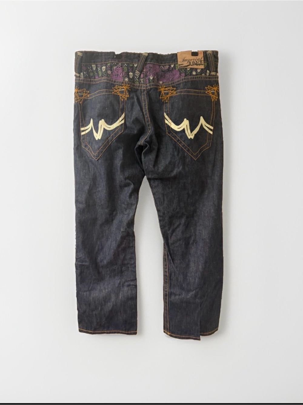 Imperial Junkie Embroidered Navy Denim Jeans Mens Skater Y2K Baggy Street 38